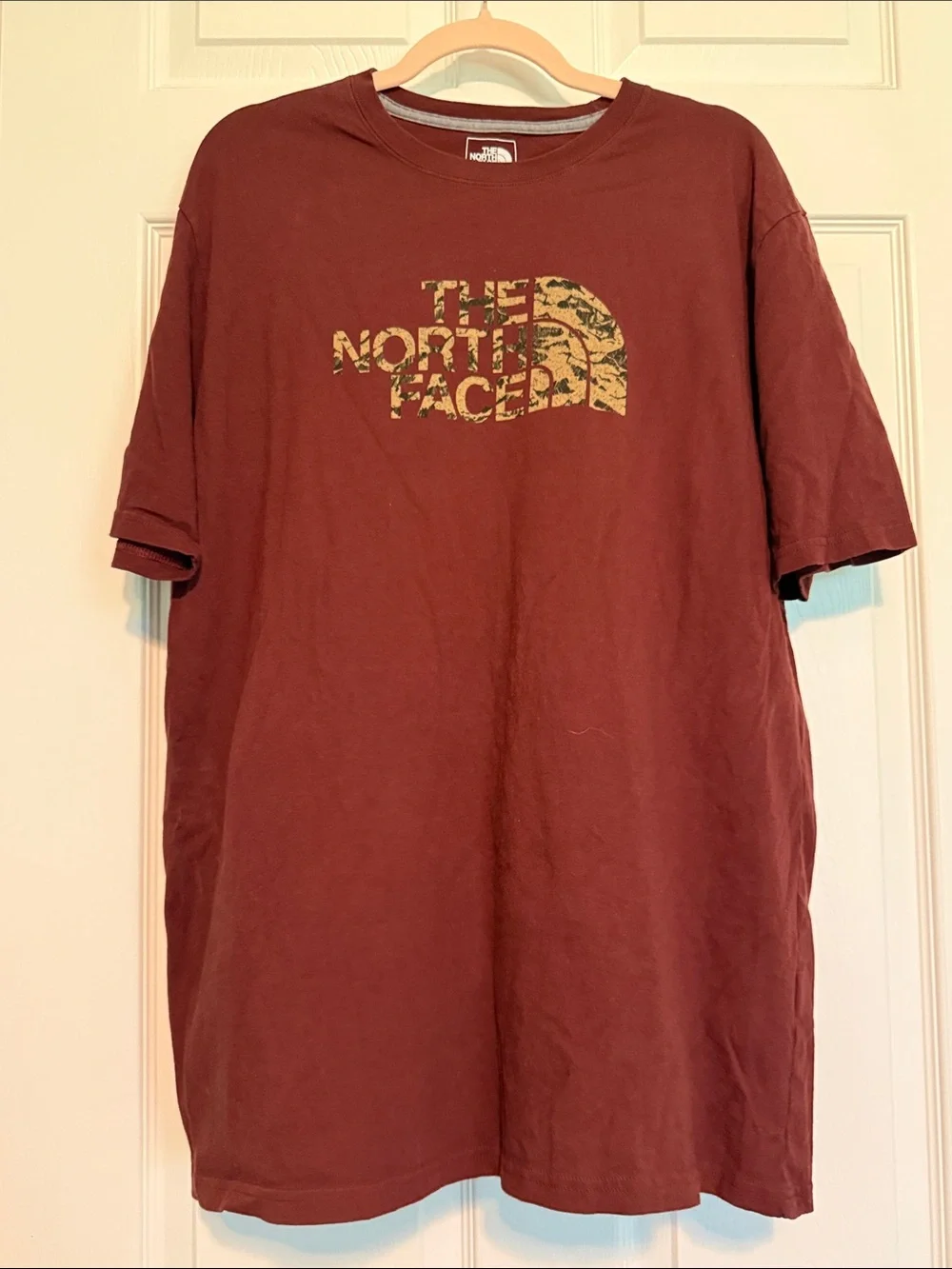 The North Face Men's Short Sleeve Tee in Deep Maroon with Camo Logo